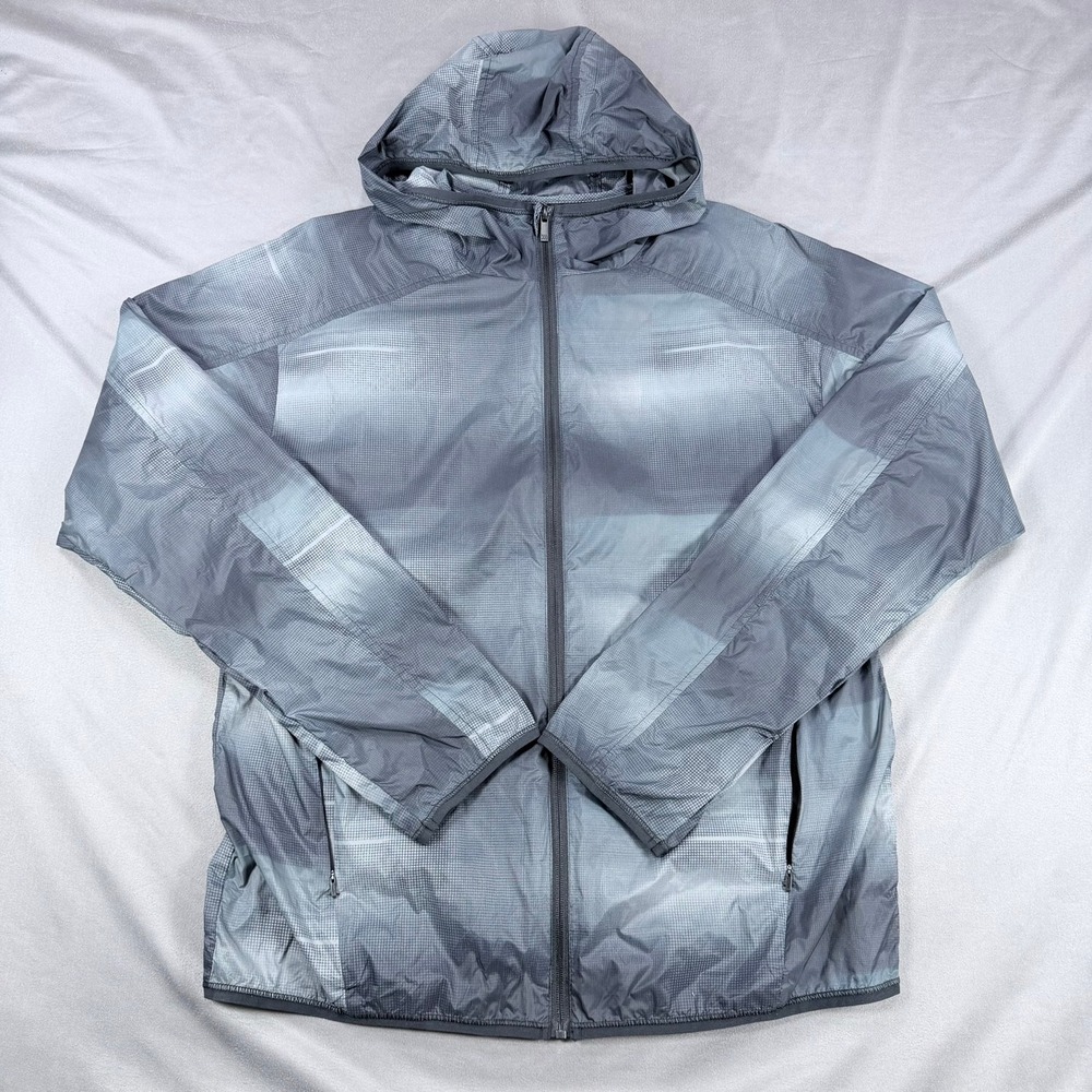 All In Motion Mens M Grey Grid Polyester Hooded Windbreaker Lightweight Jacket
